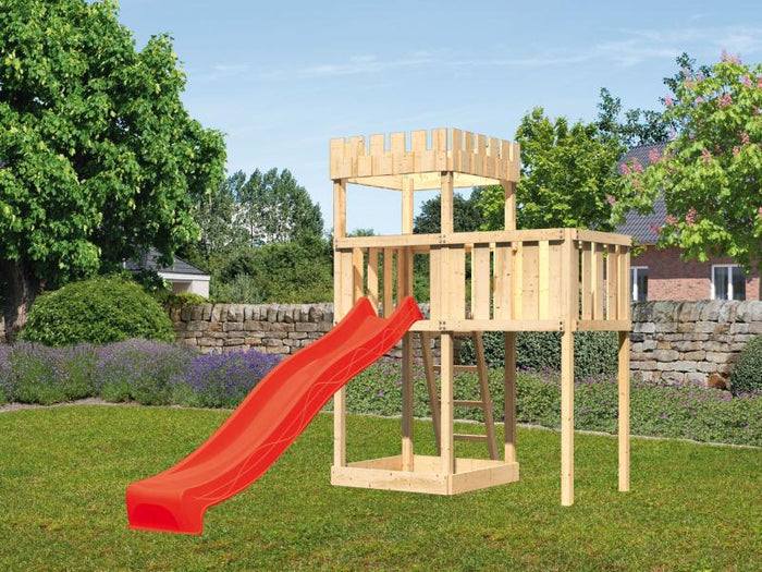 Karibu Ritterburg Löwenherz + Rutsche rot + Anbauplattform
