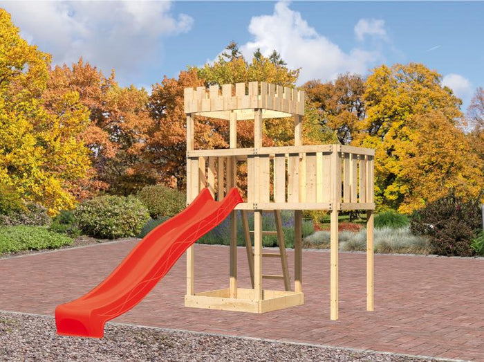 Karibu Ritterburg Löwenherz + Rutsche rot + Anbauplattform