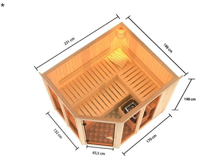 Karibu Sauna Ainur mit 9kW Ofen integr. Strg  68 mm