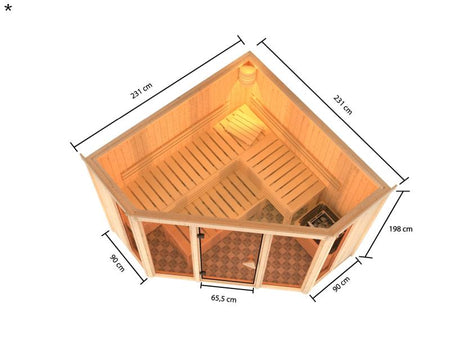 Karibu Sauna Alcinda mit 9 kW Ofen Ext. Strg  68 mm