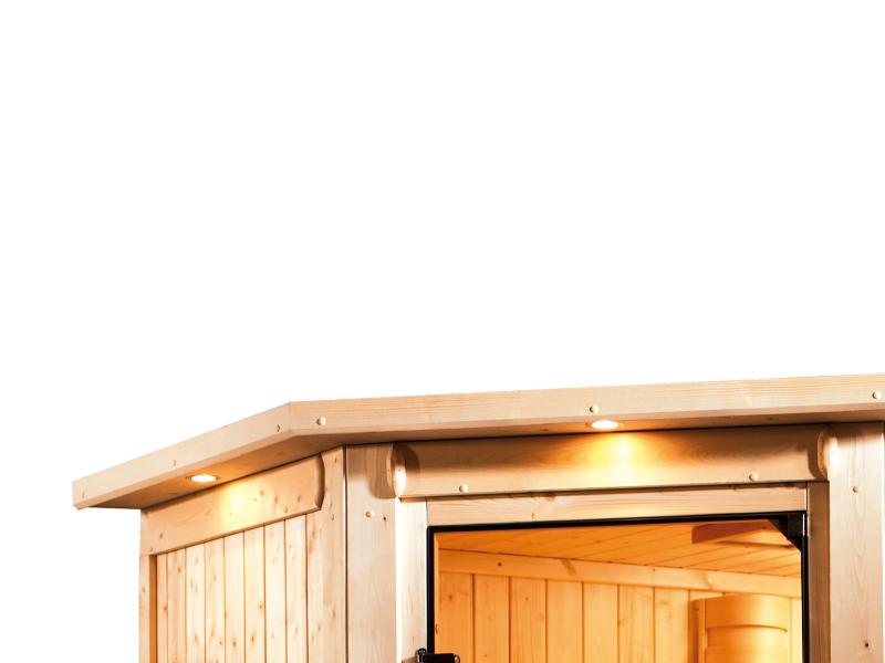 Karibu Sauna Askja 68 mm- 9 kW Ofen ext.Strg- mit Dachkranz