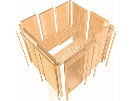 Karibu Sauna Avari 2 inkl. 3,6 kW Ofen intgr. Steuerung - ohne Dachkranz