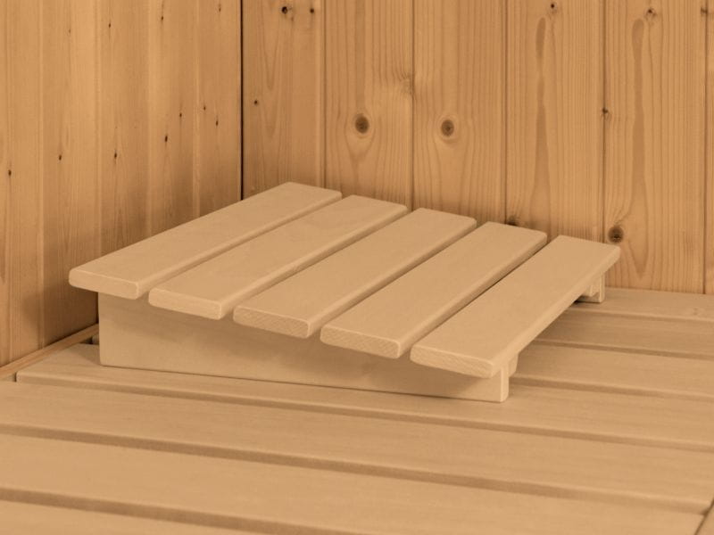 Karibu Sauna Bodin ohne Ofen, mit Dachkranz, mit moderner Saunatür