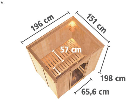 Karibu Sauna Bodin ohne Ofen, ohne Dachkranz, mit Ganzglas Klarglastür