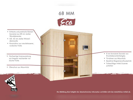Karibu Sauna Bodo 68 mm inkl. 9 kW Ofen integr. Steuerung
