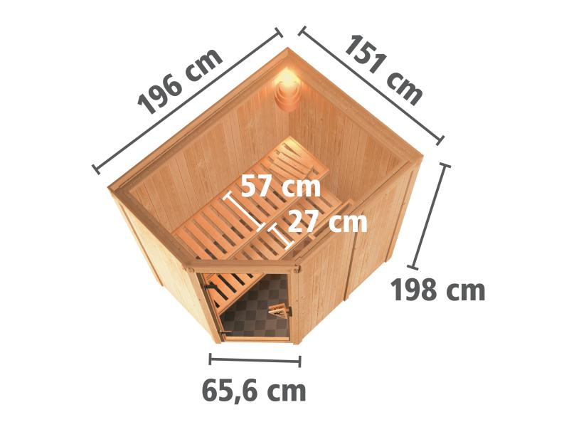 Karibu Sauna Carin inkl. 9 kW Ofen integr. Steuerung mit moderner Saunatür - ohne Dachkranz -