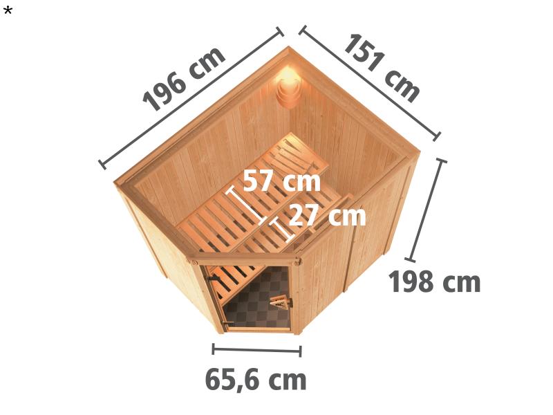 Karibu Sauna Carin ohne Ofen, ohne Dachkranz, mit moderner Saunatür