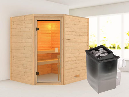 Karibu Sauna Elea inkl. 9 kW Ofen integr. Steuerung mit klassischer Saunatür -ohne Dachkranz-