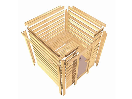 Karibu Sauna Elea inkl. 9 kW Ofen integr. Steuerung mit klassischer Saunatür -ohne Dachkranz-