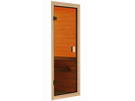 Karibu Sauna Faurin inkl. 9 kW Bioofen ext. Steuerung mit klassischer Saunatür -ohne Dachkranz-