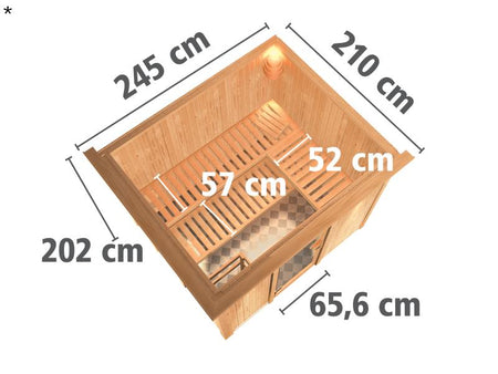 Karibu Sauna Gobin inkl. 9-kW-Bioofen mit externer Steuerung, mit Dachkranz, mit energiesparender Sa