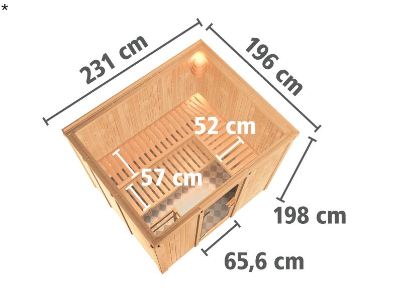 Karibu Sauna Gobin inkl. 9-kW-Ofen mit interner Steuerung, ohne Dachkranz, mit energiesparender Saun