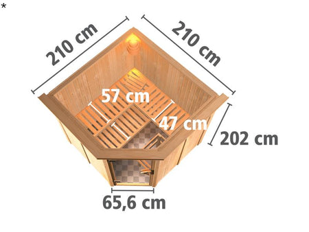 Karibu Sauna Jarin inkl. 9-kW-Ofen mit interner Steuerung, mit Dachkranz, mit energiesparender Sauna
