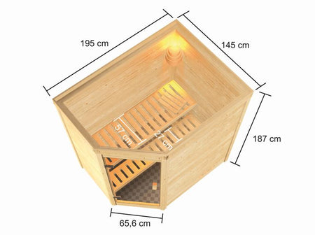 Karibu Sauna Jella inkl. 9 kW Ofen ext. Steuerung, mit klassischer Saunatür -ohne Dachkranz-