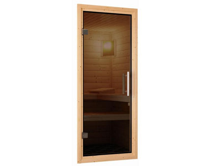 Karibu Sauna Larin inkl. 9 kW Bioofen externe Steuerung, mit moderner Saunatür - ohne Dachkranz -