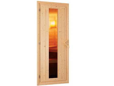 Karibu Sauna Larin inkl. 9 kW Bioofen mit externer Steuerung, ohne Dachkranz, mit energiesparender S