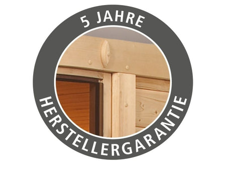 Karibu Sauna Larin inkl. 9 kW Bioofen mit externer Steuerung, mit Dachkranz, mit energiesparender Sa