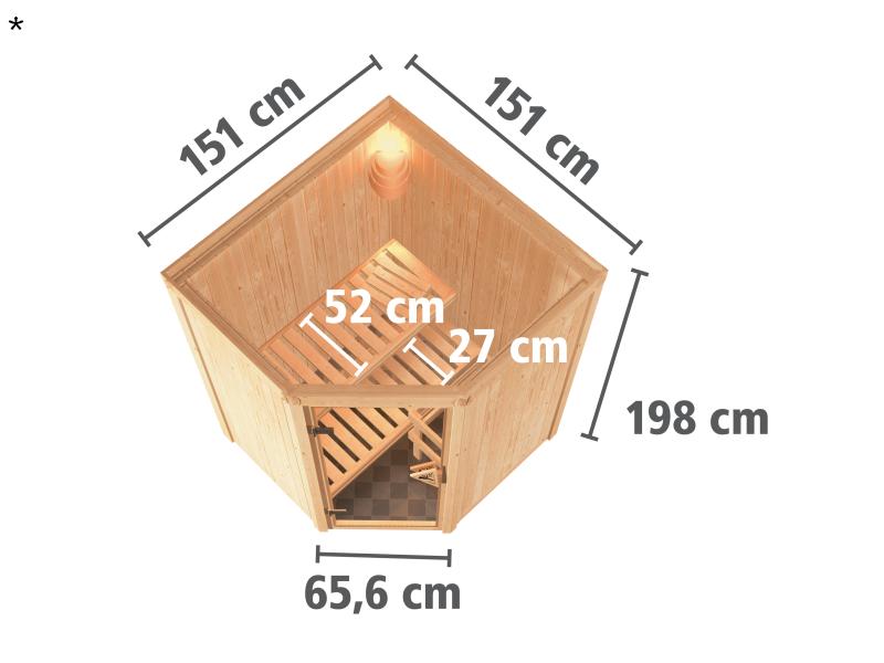 Karibu Sauna Larin ohne Ofen, ohne Dachkranz, mit moderner Saunatür