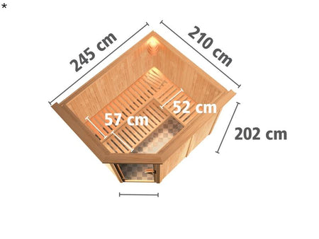 Karibu Sauna Malin inkl. 9-kW-Ofen mit externer Steuerung, mit Dachkranz, mit moderner Saunatür