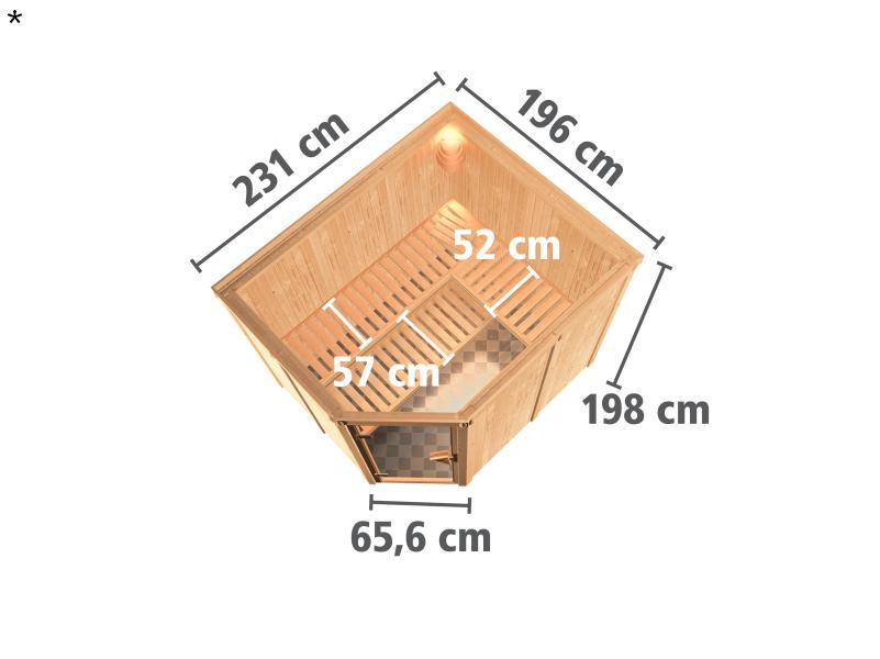 Karibu Sauna Malin ohne Ofen, ohne Dachkranz, mit Klarglas Ganzglastür