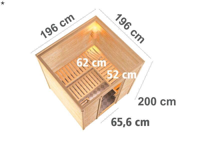 Karibu Sauna Mojave inkl. 9-kW-Ofen mit externer Steuerung, ohne Dachkranz, mit moderner Saunatür