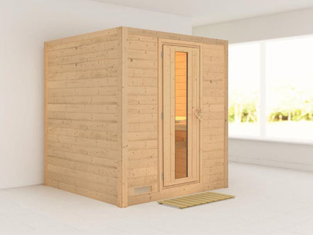 Karibu Sauna Mojave ohne Ofen, ohne Dachkranz, mit energiesparender Saunatür
