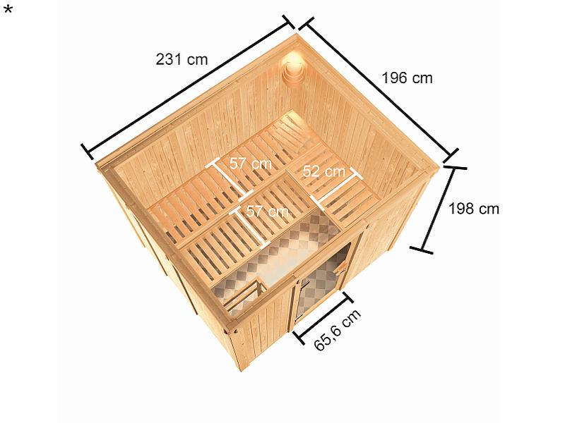 Karibu Sauna Nybro 68 mm inkl. 9 kW Ofen ext. Strg