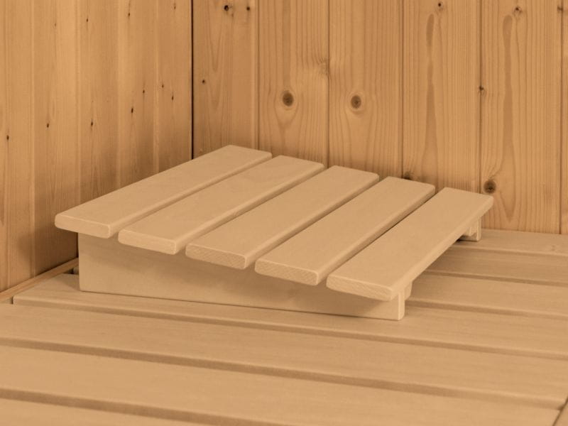 Karibu Sauna Sahib 1 inkl. 9 kW Bioofen ext. Steuerung, mit klassischer Saunatür -mit Dachkranz-