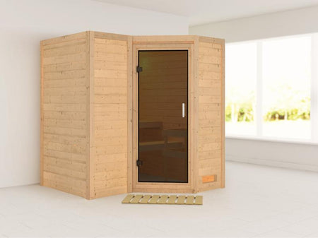 Karibu Sauna Sahib 1 ohne Ofen,  mit moderner Saunatür -ohne Dachkranz-