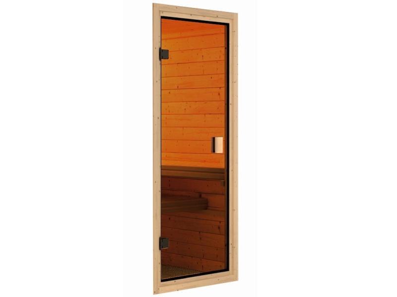 Karibu Sauna Sandra inkl. 9 kW Bioofen ext. Steuerung mit klassischer Tür -ohne Dachkranz-