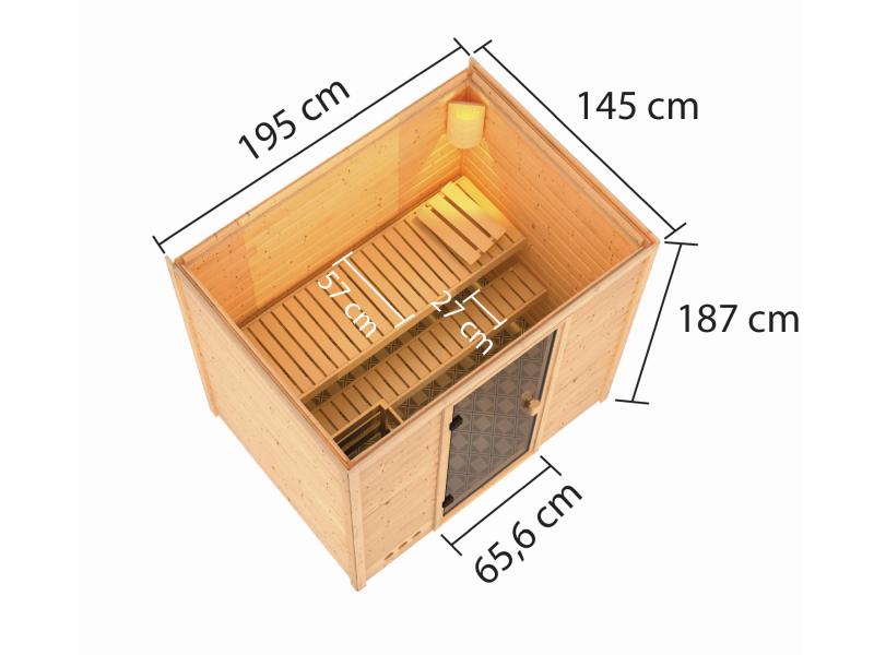 Karibu Sauna Selena inkl. 9 kW Ofen integr. Steuerung mit klassischer Saunatür -ohne Dachkranz-