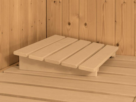 Karibu Sauna Siirin inkl. 9 kW Bioofen ext. Steuerung mit energiesparender Saunatür -mit Dachkranz-
