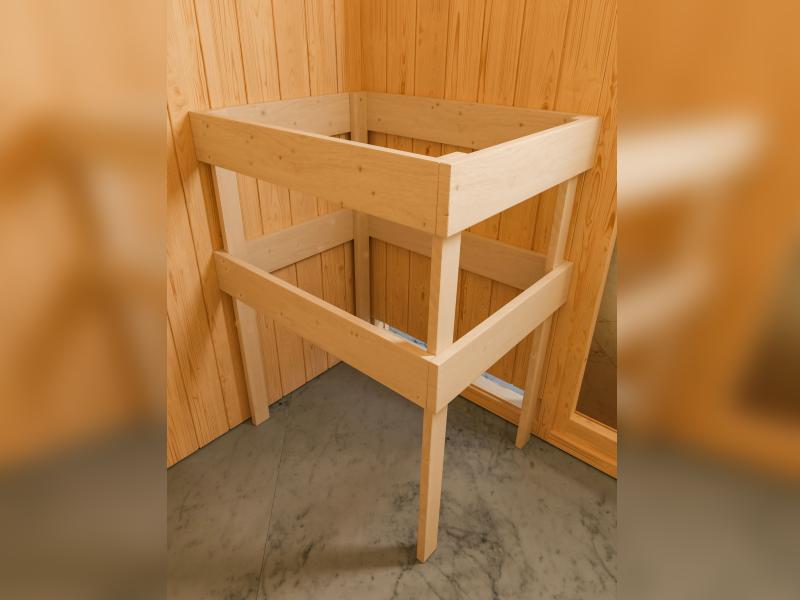 Karibu Sauna Siirin inkl. 9kW Bioofen ext. Steuerung mit klassischer Saunatür - mit Dachkranz -