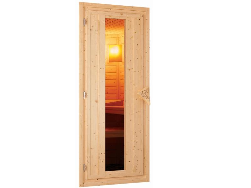 Karibu Sauna Taurin inkl. 9 kW Ofen externe Steuerung, mit Energiespartür - mit Dachkranz -