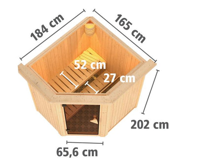 Karibu Sauna Taurin inkl. 9 kW Ofen integrierte Steuerung, mit Energiespartür -mit Dachkranz -