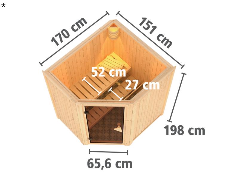 Karibu Sauna Taurin ohne Ofen, ohne Dachkranz, mit Klarglas Ganzglastür
