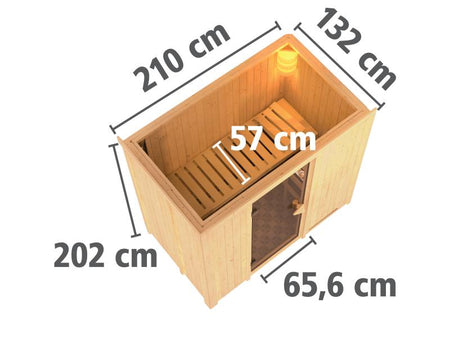 Karibu Sauna Variado inkl. 9 kW Bioofen ext. Steuerung, mit klassischer Saunatür -mit Dachkranz