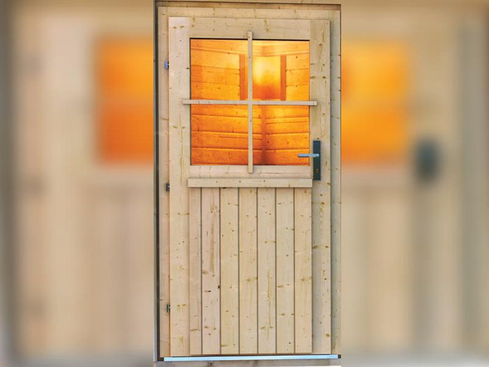 Karibu Saunahaus Bosse 1 mit Vorraum inkl. 9 kW Ofen ext. Steuerung, mit klassischer Tür