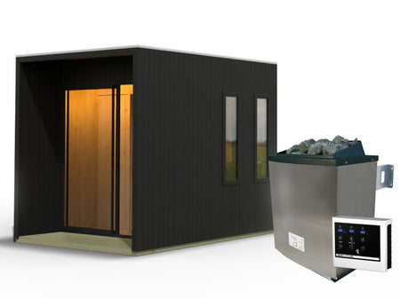 Karibu Saunahaus Catalina, schwarz -inkl. 9 kW Ofen ext. Steuerung- inkl. Vorraum, 73 mm