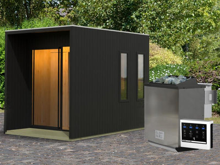 Karibu Saunahaus Catalina, schwarz-inkl. 9 kW Bioofen ext. Steuerung- inkl. Vorraum, 73 mm