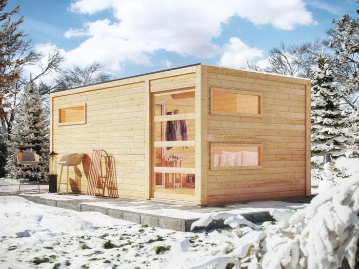 Karibu Saunahaus Hygge 38 mm- naturbelassen- 9 kW Bioofen ext. Strg