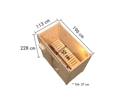 Karibu Saunahaus Hytti 0  38 mm - Ofen 9kW Bio ext. Strg. - Iso Tür, terragrau