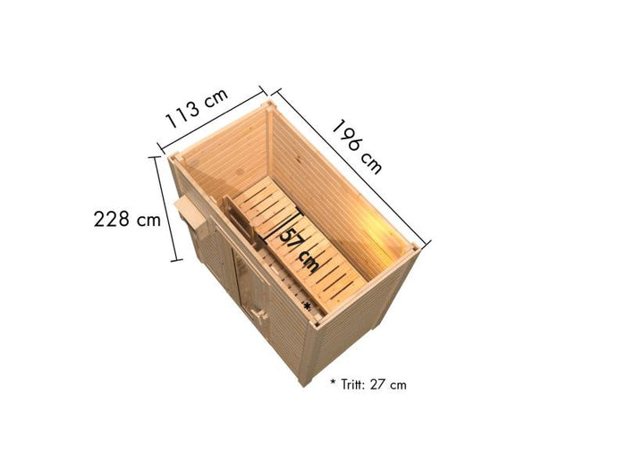 Karibu Saunahaus Hytti 0  38 mm - Ofen 9kW Bio ext. Strg. - Iso Tür, terragrau