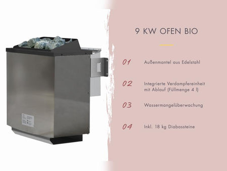 Karibu Saunahaus Hytti 0  38 mm - Ofen 9kW Bio ext. Strg. - Iso Tür, terragrau