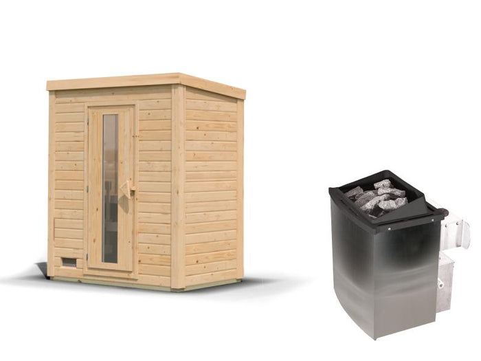 Karibu Saunahaus Hytti 0  38 mm - Ofen 9kW integr. Strg. - Iso-Tür naturbelassen