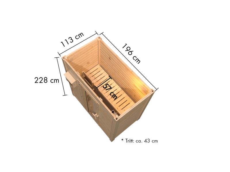 Karibu Saunahaus Hytti 0  38 mm - Ofen 9kW integr. Strg. - Iso-Tür naturbelassen