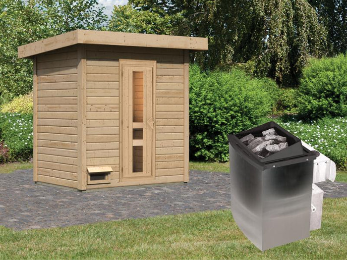 Karibu Saunahaus Hytti 1  38 mm - inkl. 9 kW Ofen integr. Steuerung - mit Energiespartür und Fußbode