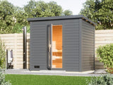 Karibu Saunahaus Hytti 3  38 mm terragrau - inkl. 9 kW Ofen integr. Steuerung - inkl. Energiespartür