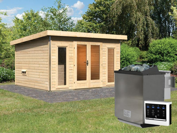 Karibu Saunahaus Mainburg 2 Set B naturbelassen -9 kW Bioofen ext. Steuerung-