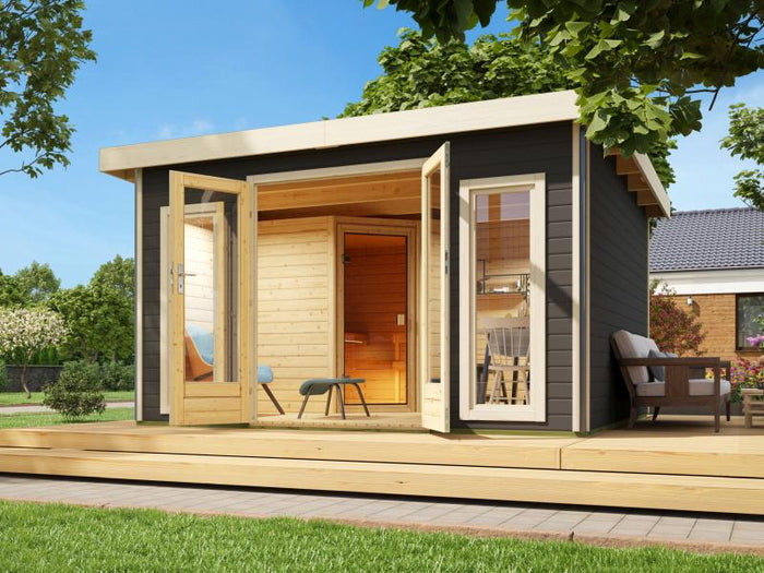 Karibu Saunahaus Mainburg 3 Set A ohne Ofen terragrau